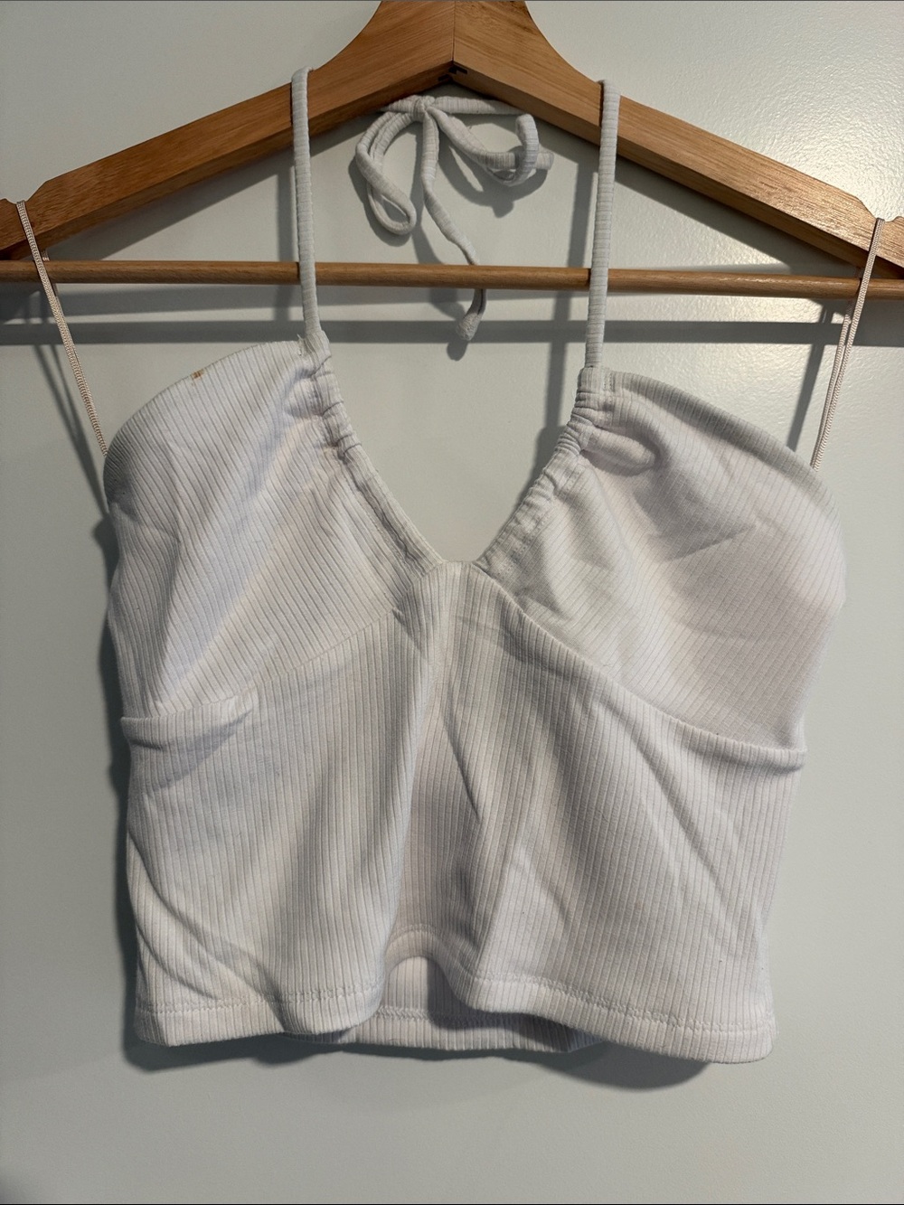 Wilfred White Ribbed Halter Crop Top